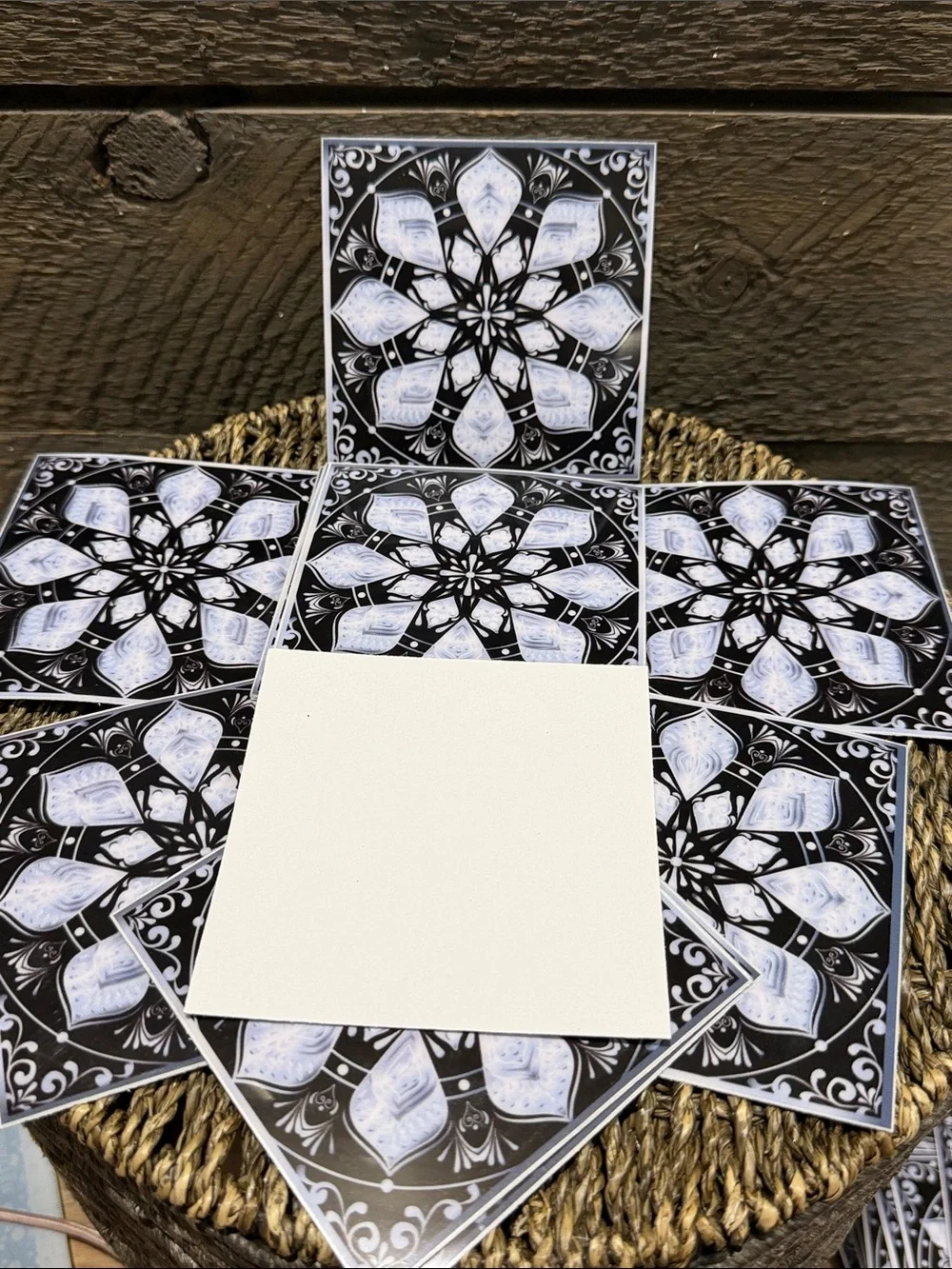 Set of 15 Black & White Mandala Decorative Tiles Peel & Stick Art Decals 4